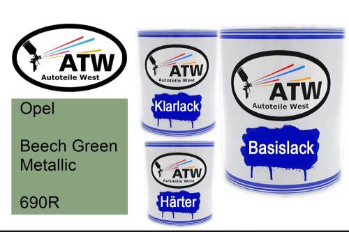 Opel, Beech Green Metallic, 690R: 1L Lackdose + 1L Klarlack + 500ml Härter - Set, von ATW Autoteile West.